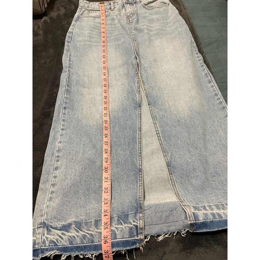 BDG Denim Maxi Skirt Blue Raw Hem Small Urban Outfitters Cotton - Picture 11 of 12